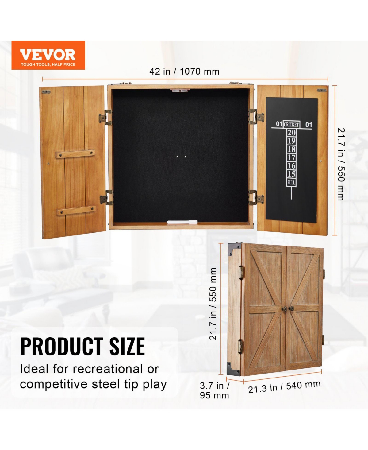 Sugift Dartboard Cabinet Solid Wood Hideaway Cabinet with Scoreboard (No Dartboard)