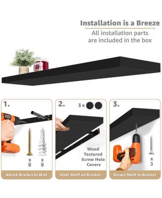 3 Pack 55 Inch Wall Mounted Floating Shelves - for Bathroom, Wall Decor for Bedroom, Kitchen, Living Room, Book Storage