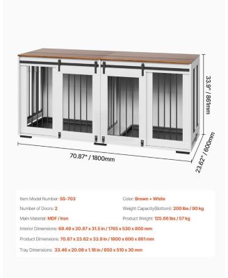 72" Double Dog Crate Furniture with Sliding Doors, White