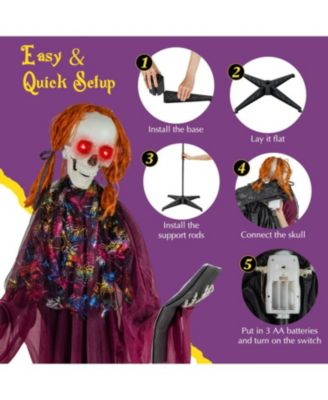 6 ft Halloween Animatronic Standing Girl Holding Book with Sound-Activated Light-up Eyes and Moving Arms & Head