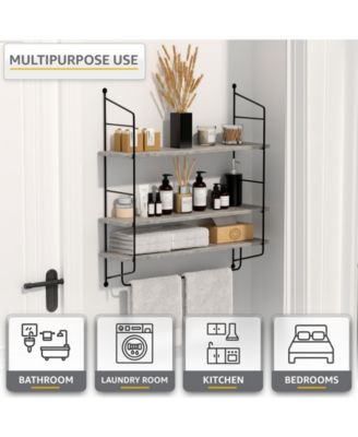 3-Tier Wooden Floating Shelves with Metal Brackets