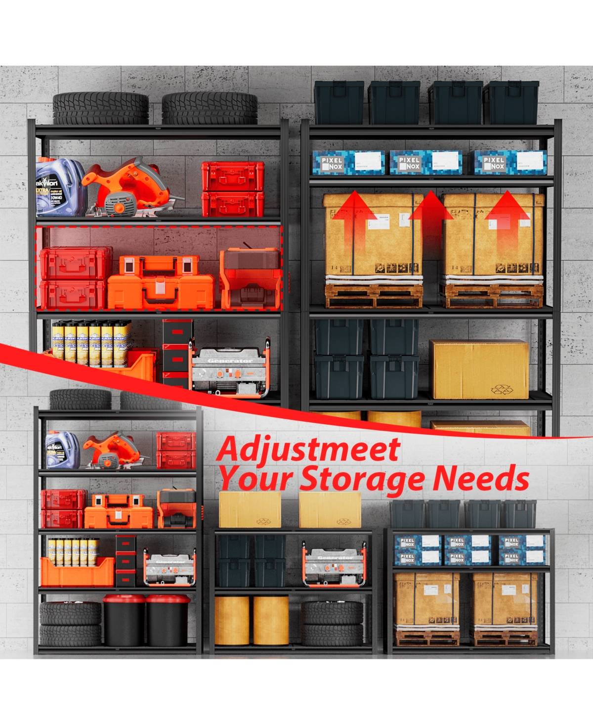 Lovmor in W x 72 in H x 24 in D Adjustable Heavy Duty Concealed Column Metal Shelving Unit
