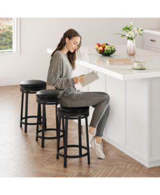 24" Swivel Bar Stools Set of 2 with Footrest, Modern Counter Height Barstools with PU Leather Upholstered and Metal Frame, Black