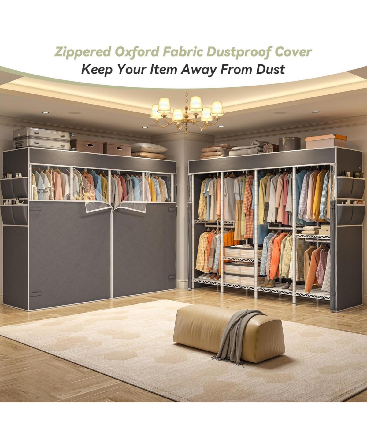 Raybee Clothes Rack with Cover,1150LBS Heavy Duty Clothing Rack for Hanging Clothes,Adjustable Portable