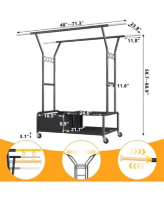 Clothes Racks for Hanging Clothes with Shelves 400LBS, Adjustable Clothing Rack with Lockable Wheels, Multi-Functional Closet Rack For Bedroom