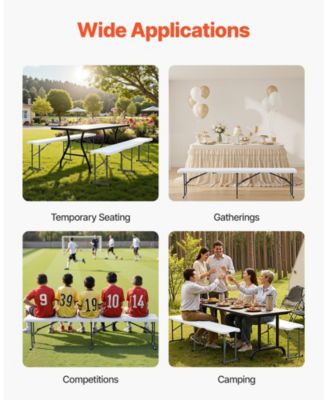 Plastic Folding Bench, 6 ft Portable Foldable HDPE Bench for Indoor Outdoor Picnic, Patio, Camping and Events, 1 Pack, White