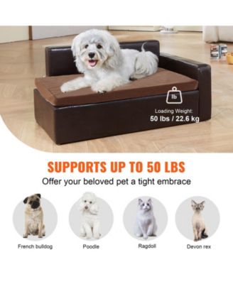 Faux Leather Pet Sofa for Medium Pets, Holds up to 110 lbs., Black