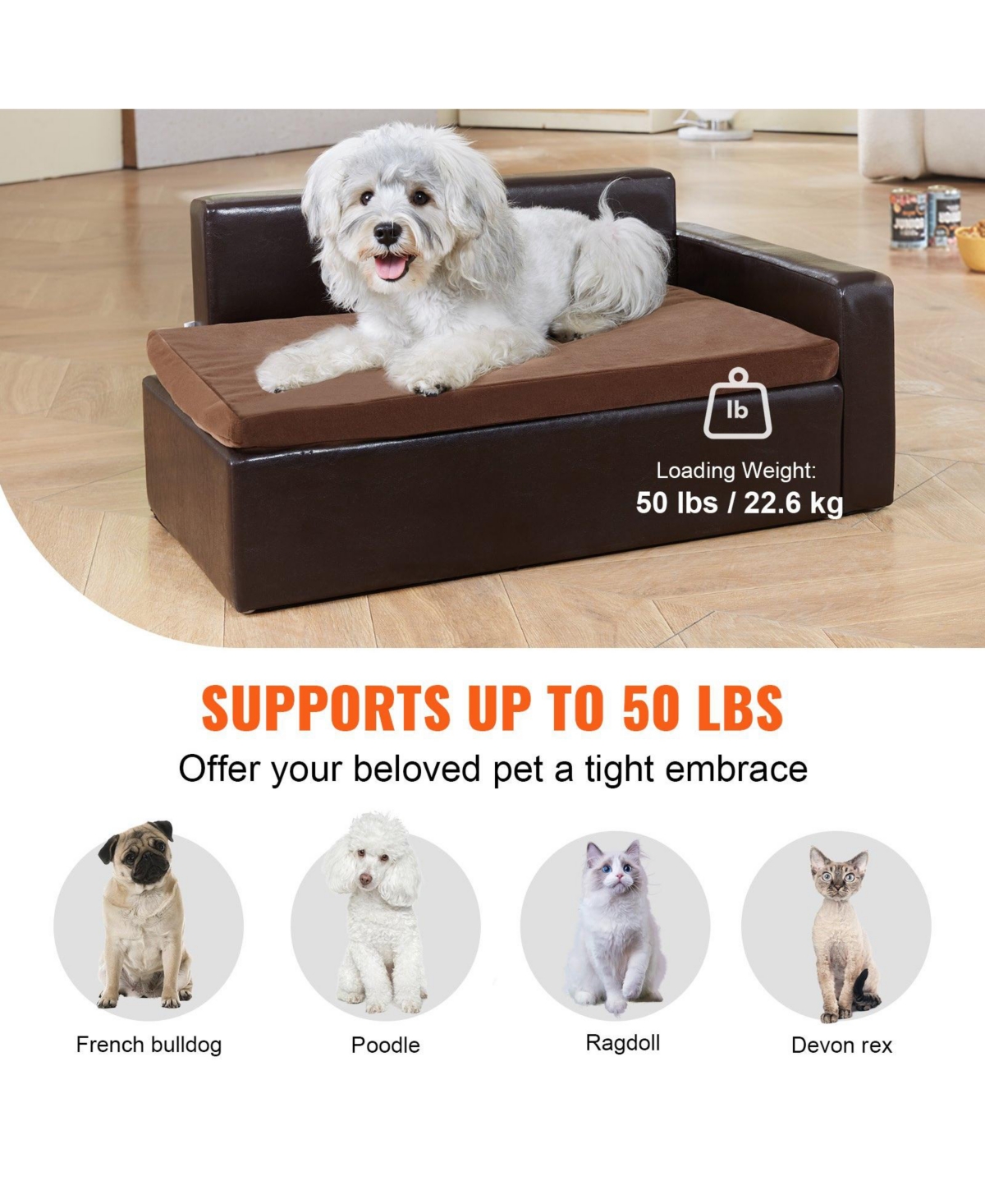 Cozito Faux Leather Pet Sofa for Medium Pets, Holds up to 110 lbs., Black