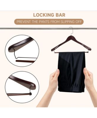 BP4U Premium Wide Shoulder Wooden Suit Hangers, Heavy-Duty Solid Wood Coat Hangers with Locking Pants Bar for Suits, Jackets, Shirts