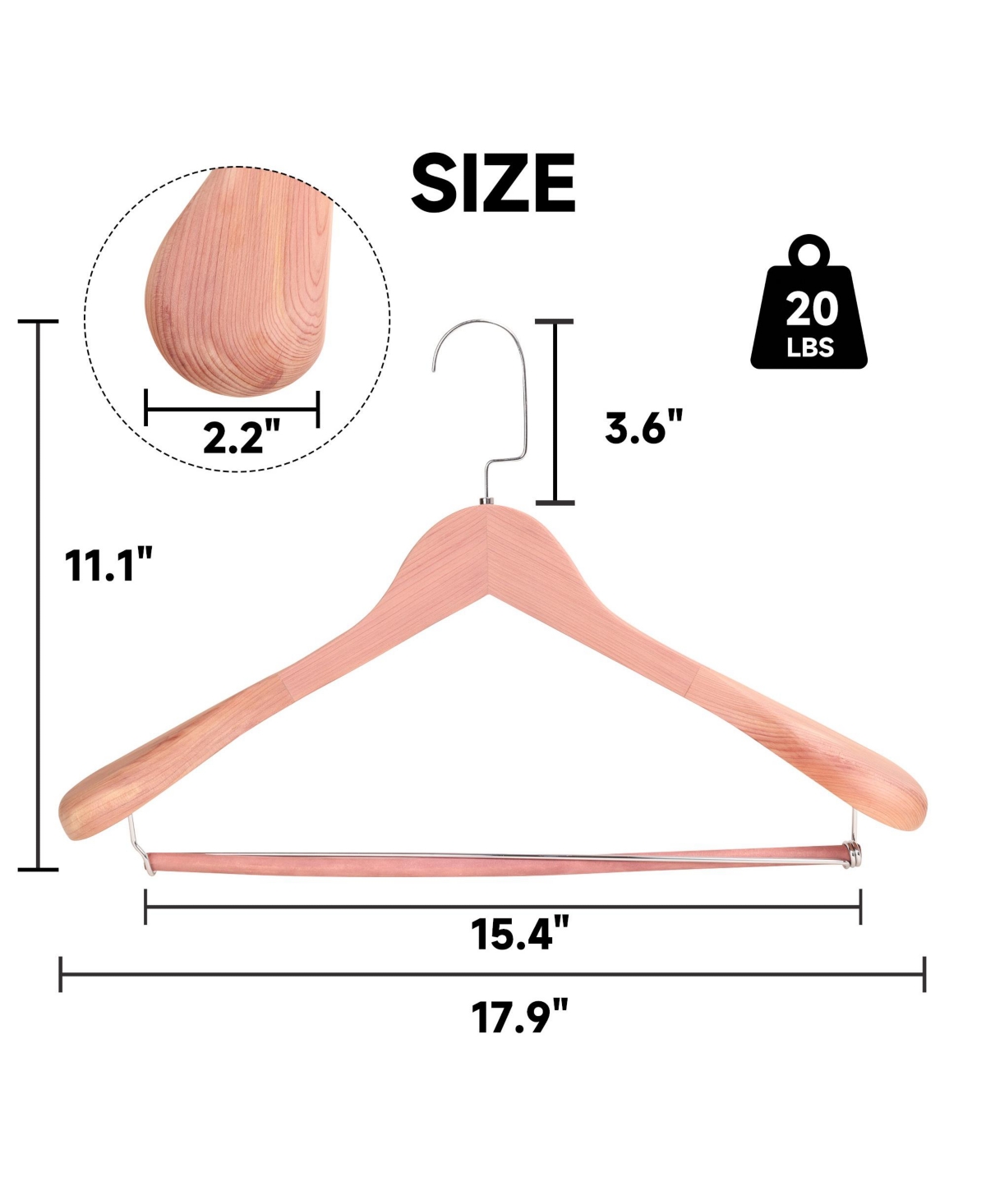 BP4U Premium Wide Shoulder Wooden Suit Hangers, Heavy-Duty Solid Wood Coat Hangers with Locking Pants Bar for Suits, Jackets