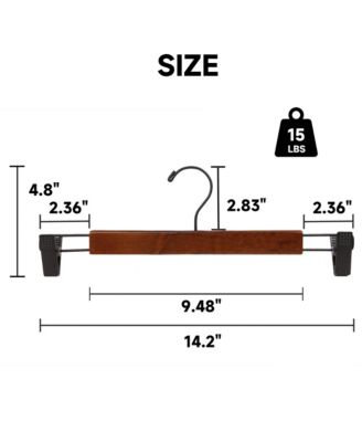 24-Pack Premium Wooden Pants Hangers with Adjustable Clip, Heavy Duty Solid Wood Skirt Bottom Hangers for Trousers, Dress Slacks, Dresses, Shorts