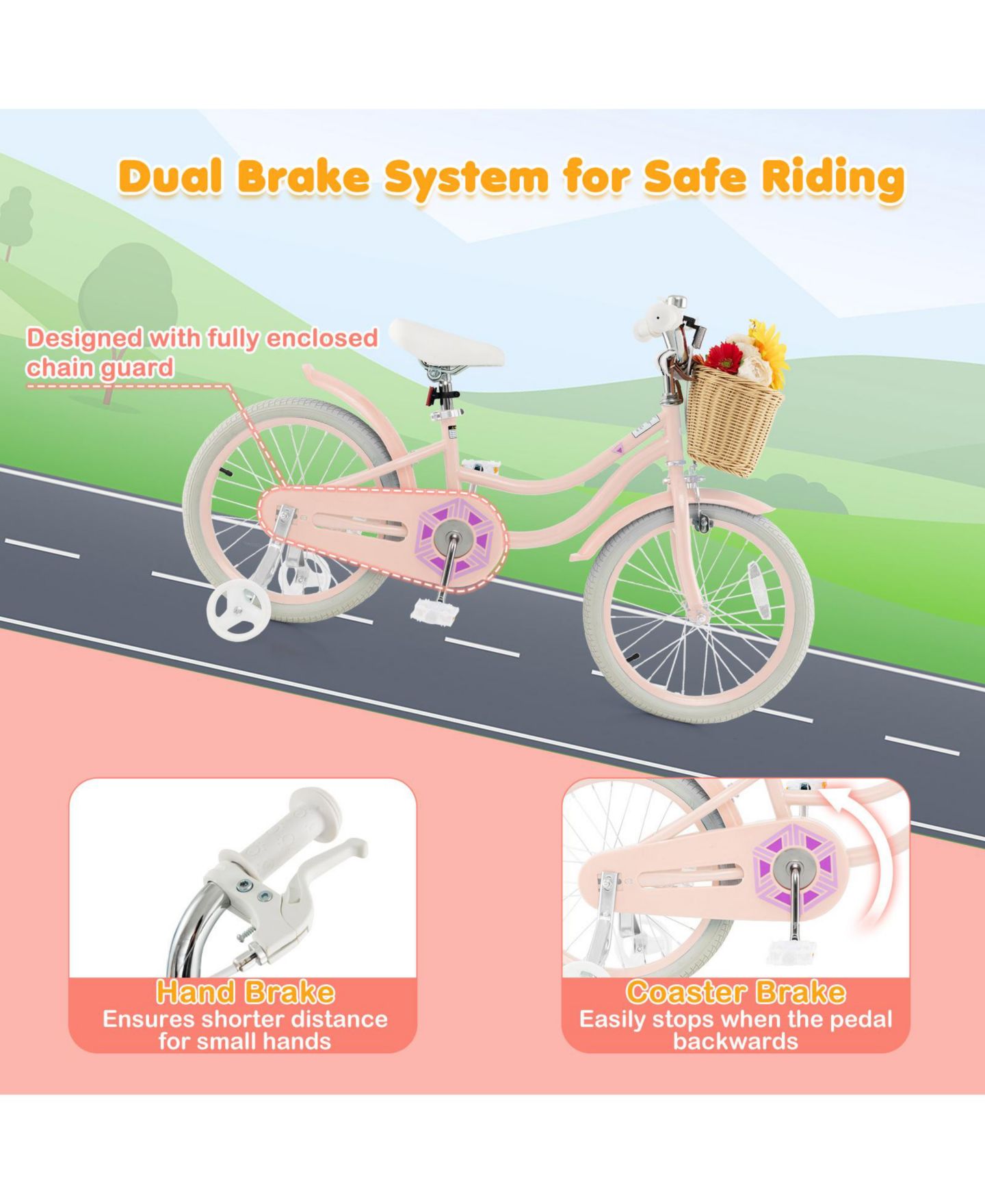 Детская игрушка SUGIFT 18-Inch Kids Bike with Adjustable Seat and Training Wheels, Ages 5-10, цвет: Розовый — фото 10