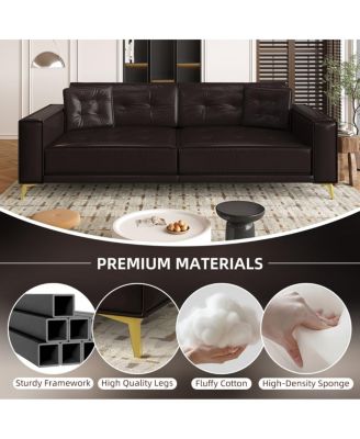 92" Faux Leather King Size Convertible Pull-Out Sleeper Sofa Bed with Wide Armrests & Pillows, 4-Seater