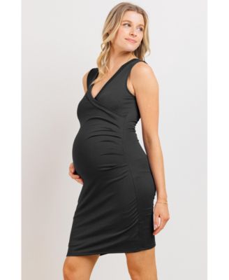 Maternity Sleeveless V Neck Wrap Fitted Nursing Dress