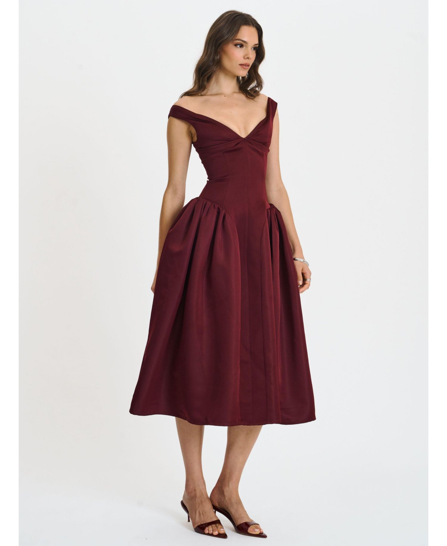 Women's Omella Burgundy Ruched Bust Sweetheart Flared Maxi Dress