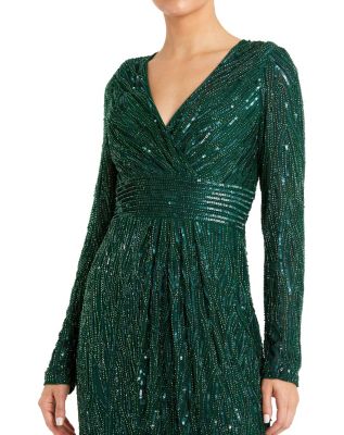 Women's Long Sleeve Embellished Sequin Cocktail Dress