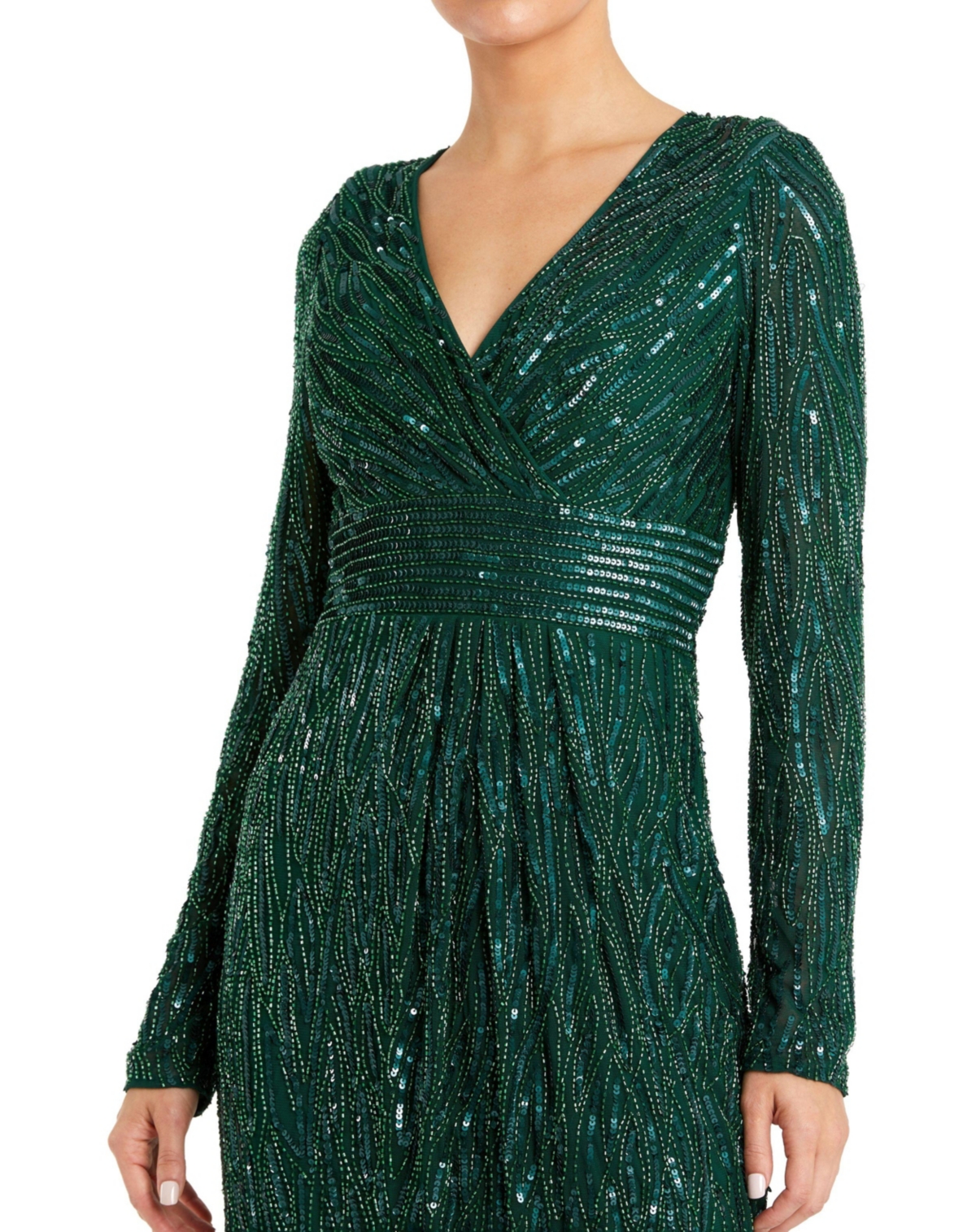 Mac Duggal Women's Long Sleeve Embellished Sequin Cocktail Dress