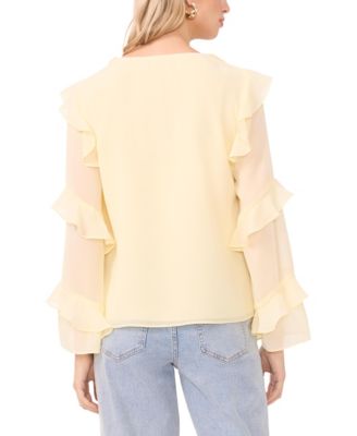 Women's Long-Sleeve V-Neck Ruffle Top