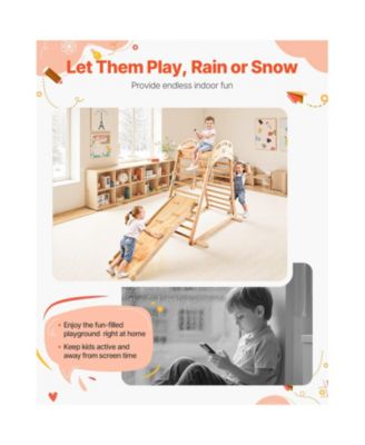 Indoor Playground Jungle Gym, 4-in-1 Wooden Indoor Playground Climbing Toys for Kids