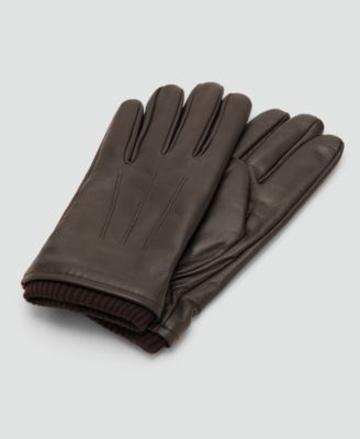 Men's Ruffled Detail Leather Gloves