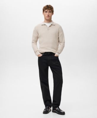 Men's Cotton-Blend Ribbed Polo Sweater
