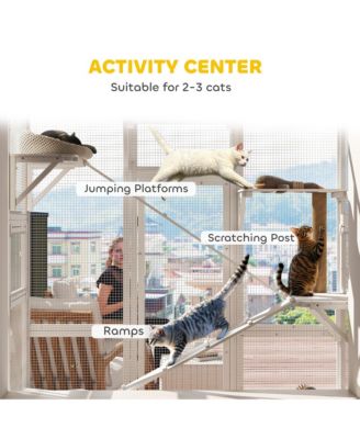 Outdoor Catio Cat Enclosure w/ Platforms, Scratching Post,