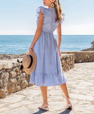 Women's V-Neck Sleeveless Woven Maxi Dress with Ruffled Trim