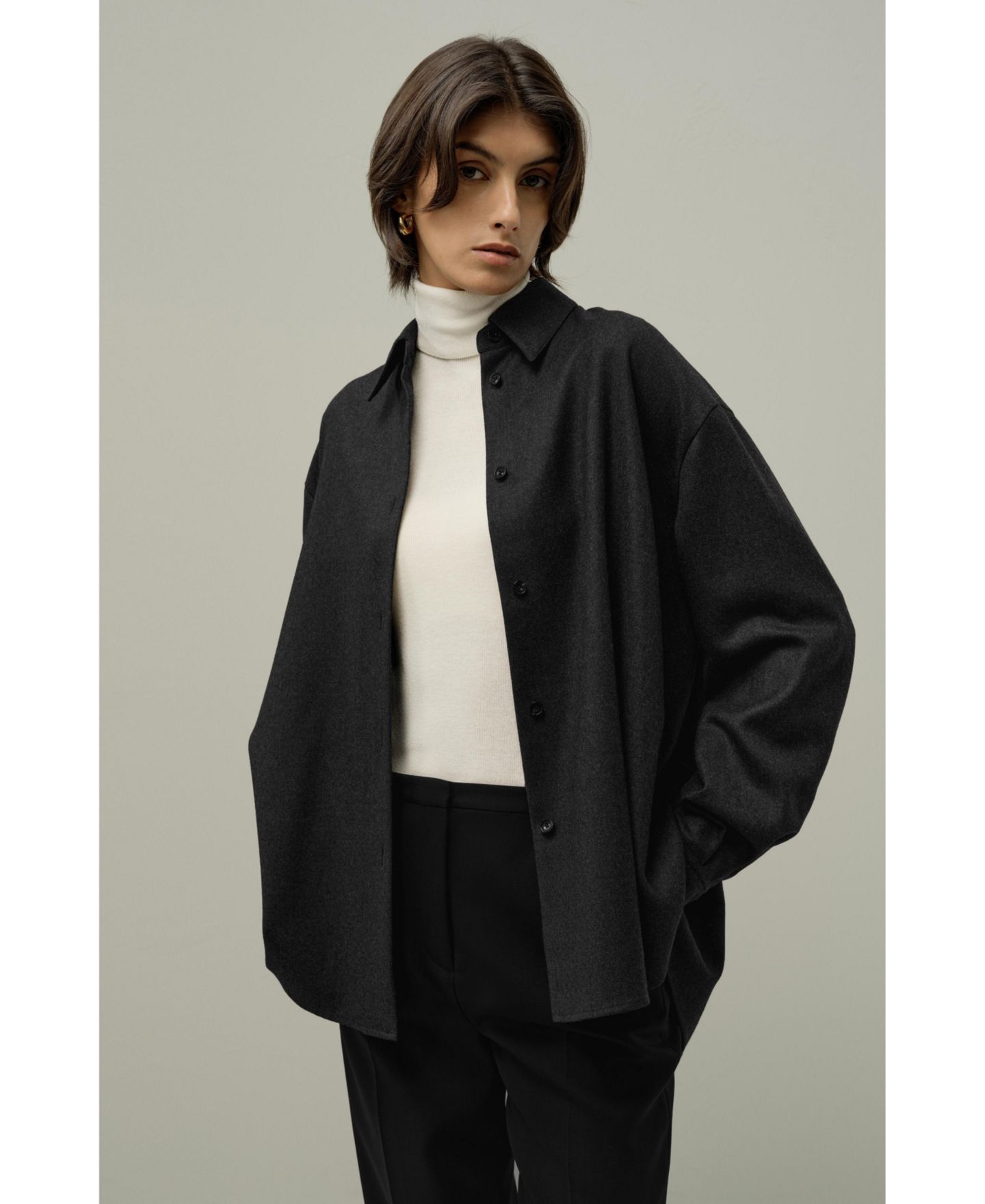 Женская рубашка LILYSILK Silk-Wool Oversized Warm, цвет: Thunder — фото 4