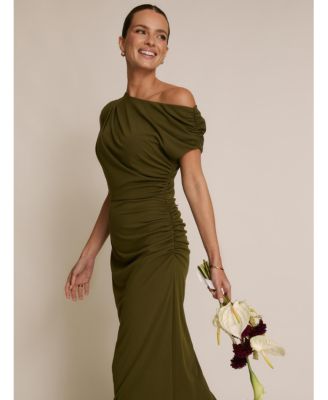 Women's Slash Neck Draped Bridesmaid Dress