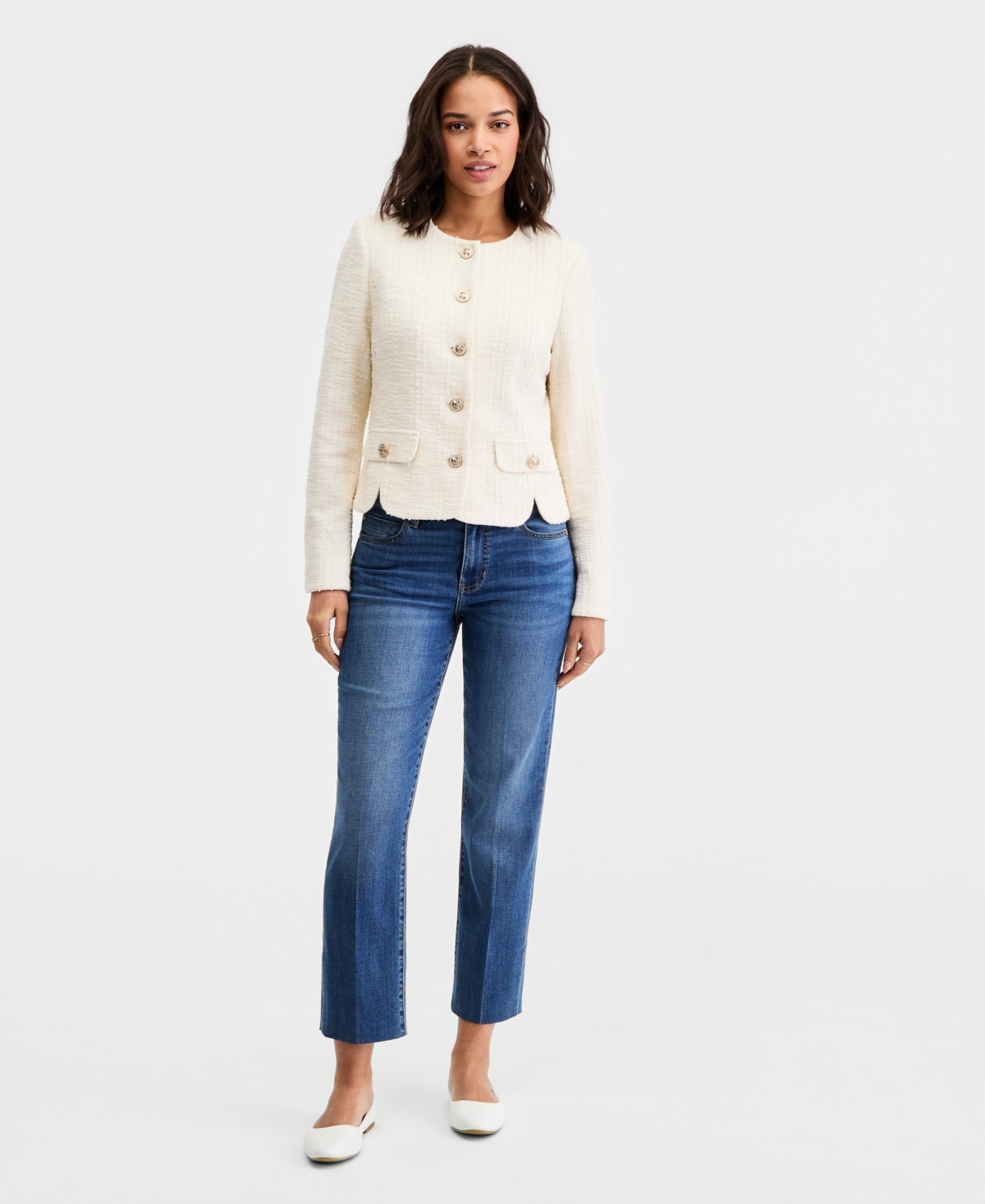 Liverpool Los Angeles Women's Collarless Scalloped Jacket