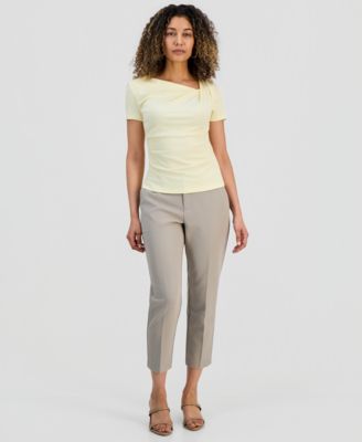 Petite Asymmetrical-Neck Top & Petite Mid-Rise Slim Trousers