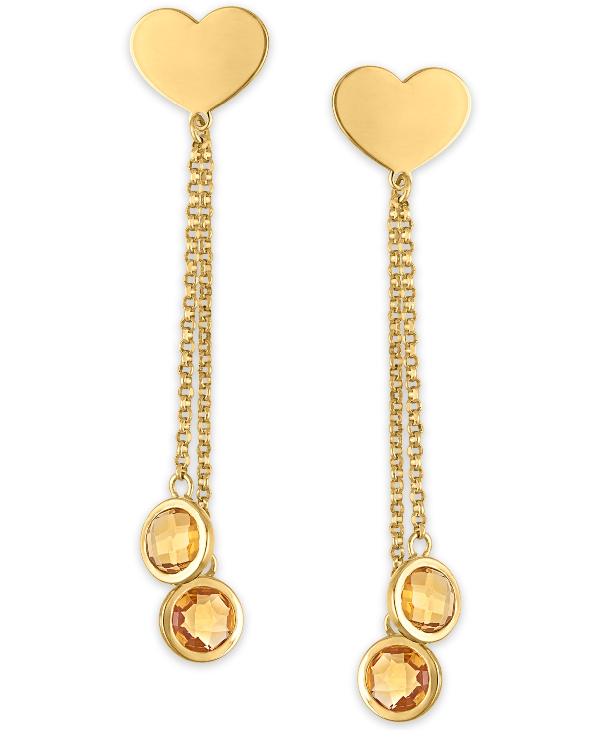 Macy's Garnet (4-3/4 ct. t.w.) Polished Heart Drop Earrings in 14k Gold Over Sterling Silver (Also available in Citrine)