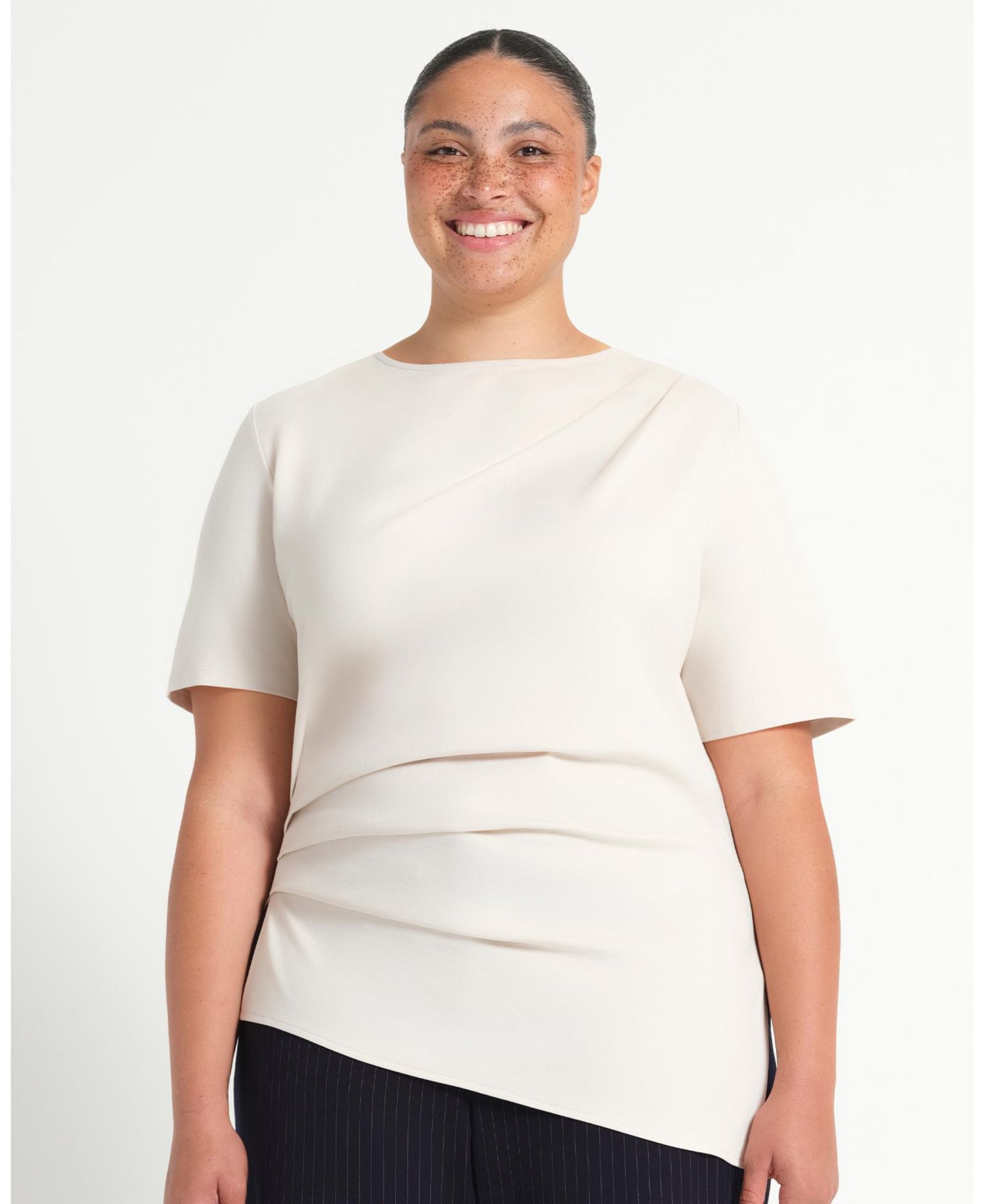 Plus Size Sasha Assymetric Pleated Modern T-Shirt Top