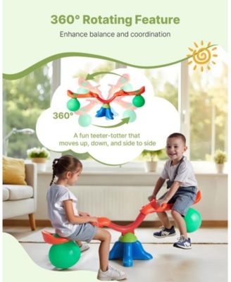 Kids Seesaw, Sit and Spin Teeter Totter with Handles and 55 lb Capacity per Seat for Ages 3+, Multi-Colored