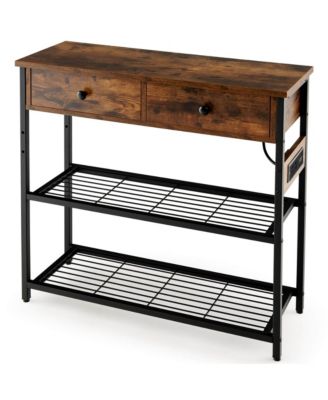 Entryway Table with Charging Station Narrow Console Table with 2 Drawers