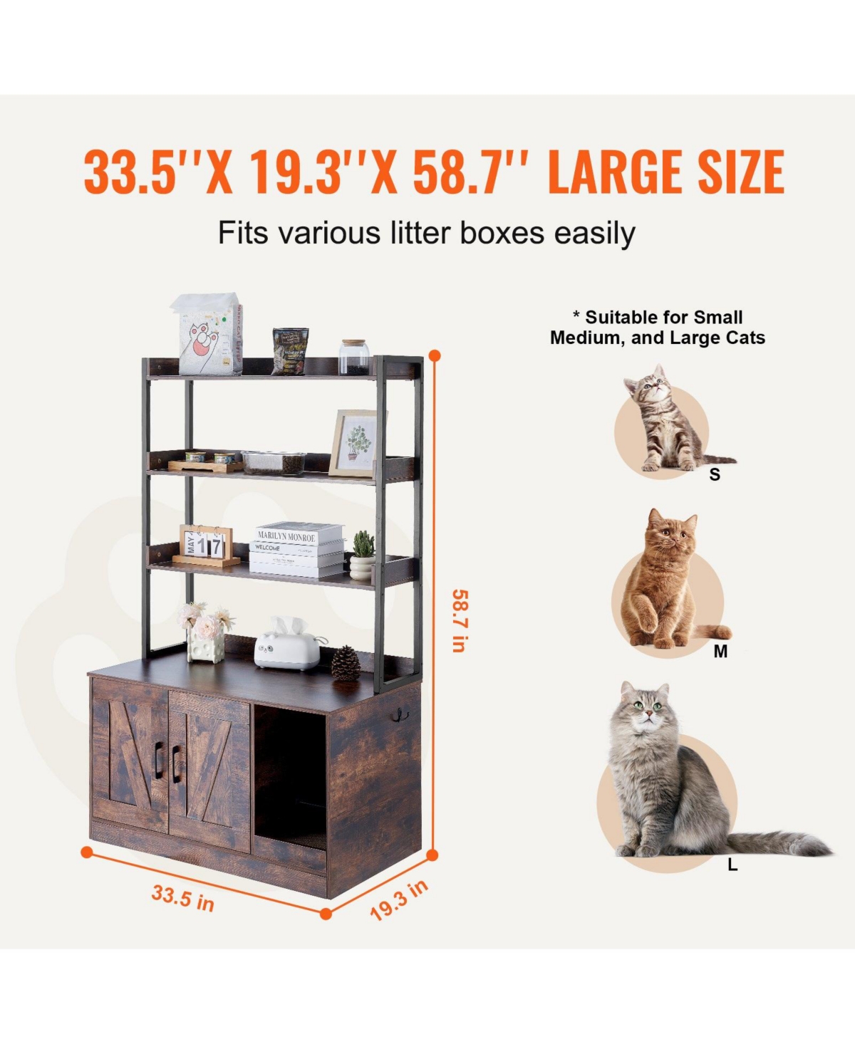 Cozito Wooden Cat Litter Box Enclosure with 3 Shelves