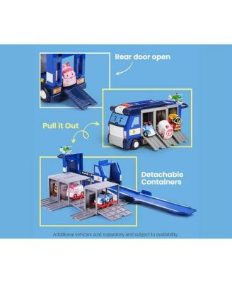 Transforming Police HQ Playset & Trailer Truck | Role Play Toy with Vehicle Launchers (1 Poli Die-Cast Car Included)