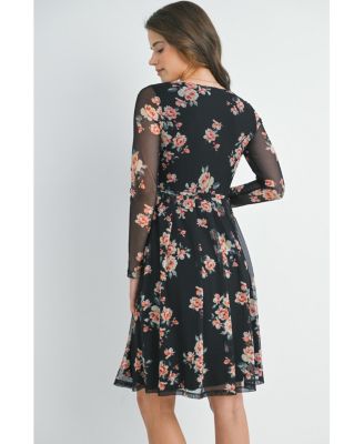 Maternity Floral Square Neck Long Sleeve Dress