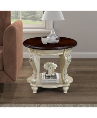 Solid Wood Round End Table with Shelf Sofa Side Table