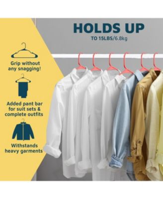 heavy-duty red hangers with non-slip grooves, space-saving design, holds 5 lbs. Pack of 5 for clothes & coats.