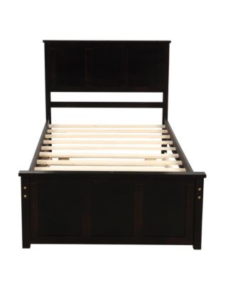 Full Size Wood Platform Bed with House-shaped Storage Headboard and 2 Drawers