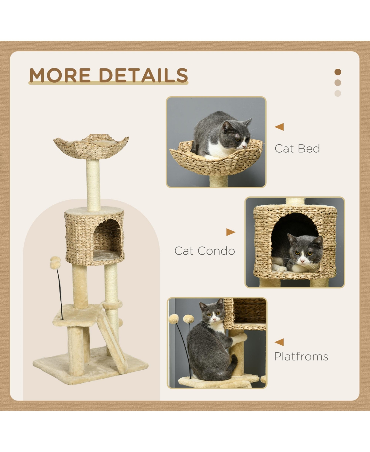 Aostirmotor 45" Cat Tree with Scratching Posts, Ramp, Condo, Toy Balls