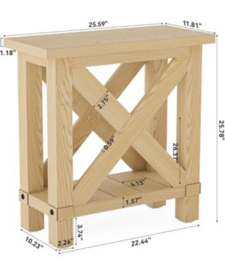 Farmhouse Side Table Set of 2, Narrow End Table for Space Saving, Bedside Furniture for Bedroom, Living Room, Small Spaces, Oak