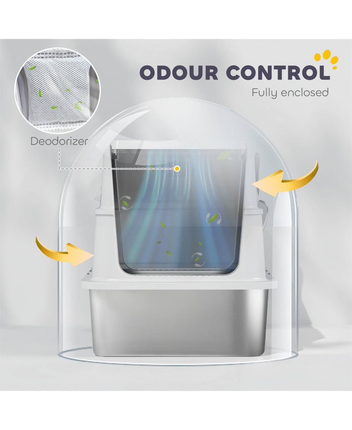 Aostirmotor Light Gray Stainless Steel Litter Box with Flip Cover: Spacious, Odor-Containing Design for Large Cats