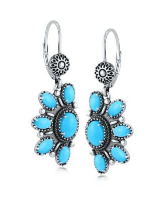 Sterling Silver Half Cluster Sleeping Beauty Turquoise Lever Back Earrings