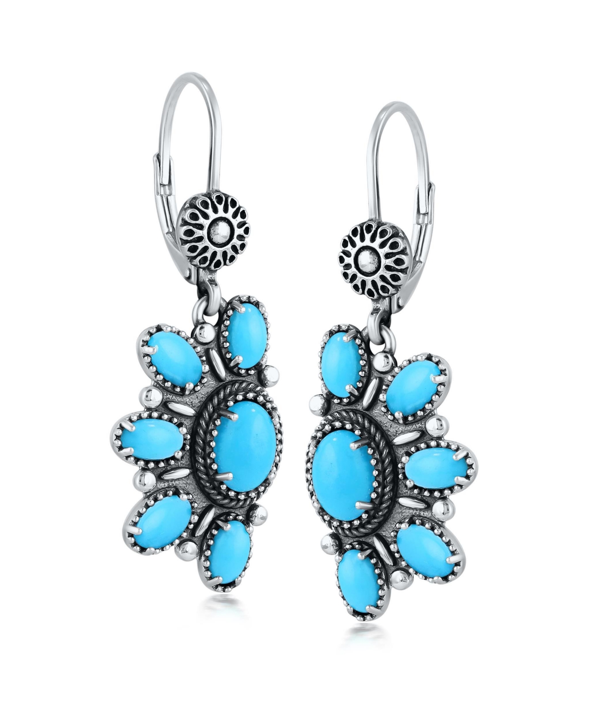 American West Jewelry Sterling Silver Half Cluster Sleeping Beauty Turquoise Lever Back Earrings