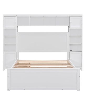 Full Size Wooden Bed With All-In-One Cabinet, Shelf And Sockets