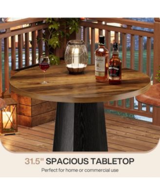 Round Bar Pub Table, 39.4" H Bistro Cocktail Table with Metal Footrest for Drinking & Gathering, Brown & Black