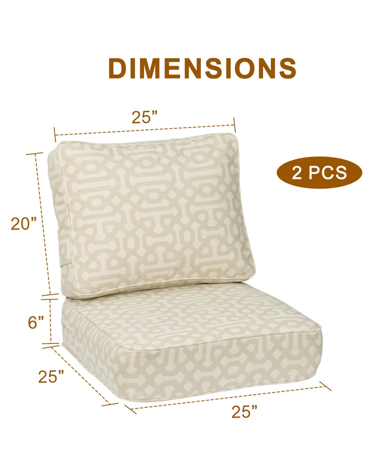 Aoodor Outdoor Patio Chair Cushions Set, Sunbrella Fabric Weather-Resistant Outdoor Cushion with Individual Pocket Springs