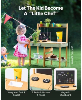 Outdoor Mud Kitchen with Planter Box, Blackboard & Faucet